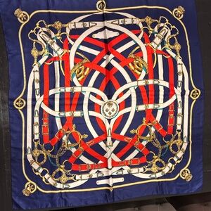 Luxury Scarf Navy Red Gold Equestrian Chain | Designer Inspired Square Scarf